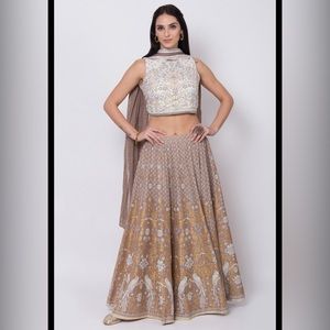 OFF WHITE AND BROWN LEHENGA SET